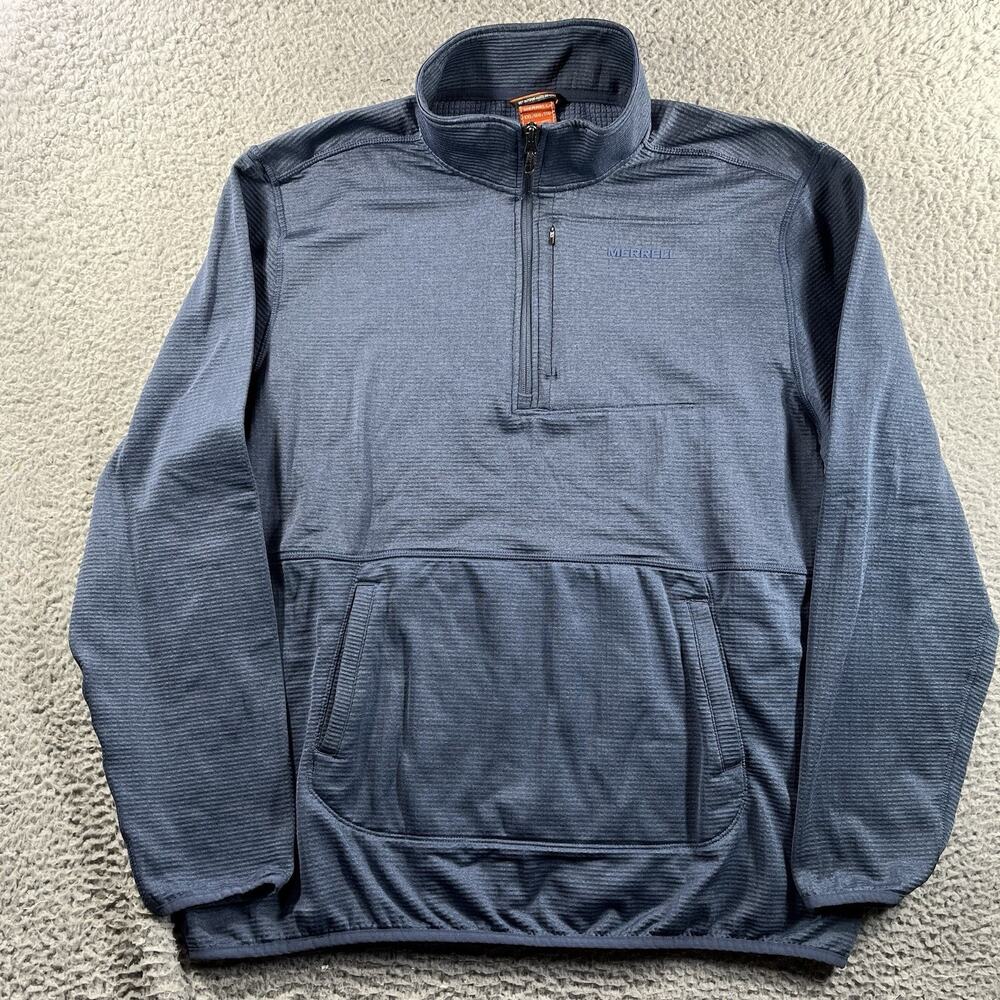 Merrell Mens XXL Quarter Zip Grid Fleece Pullover Blue Hiking Outdoor Sweater